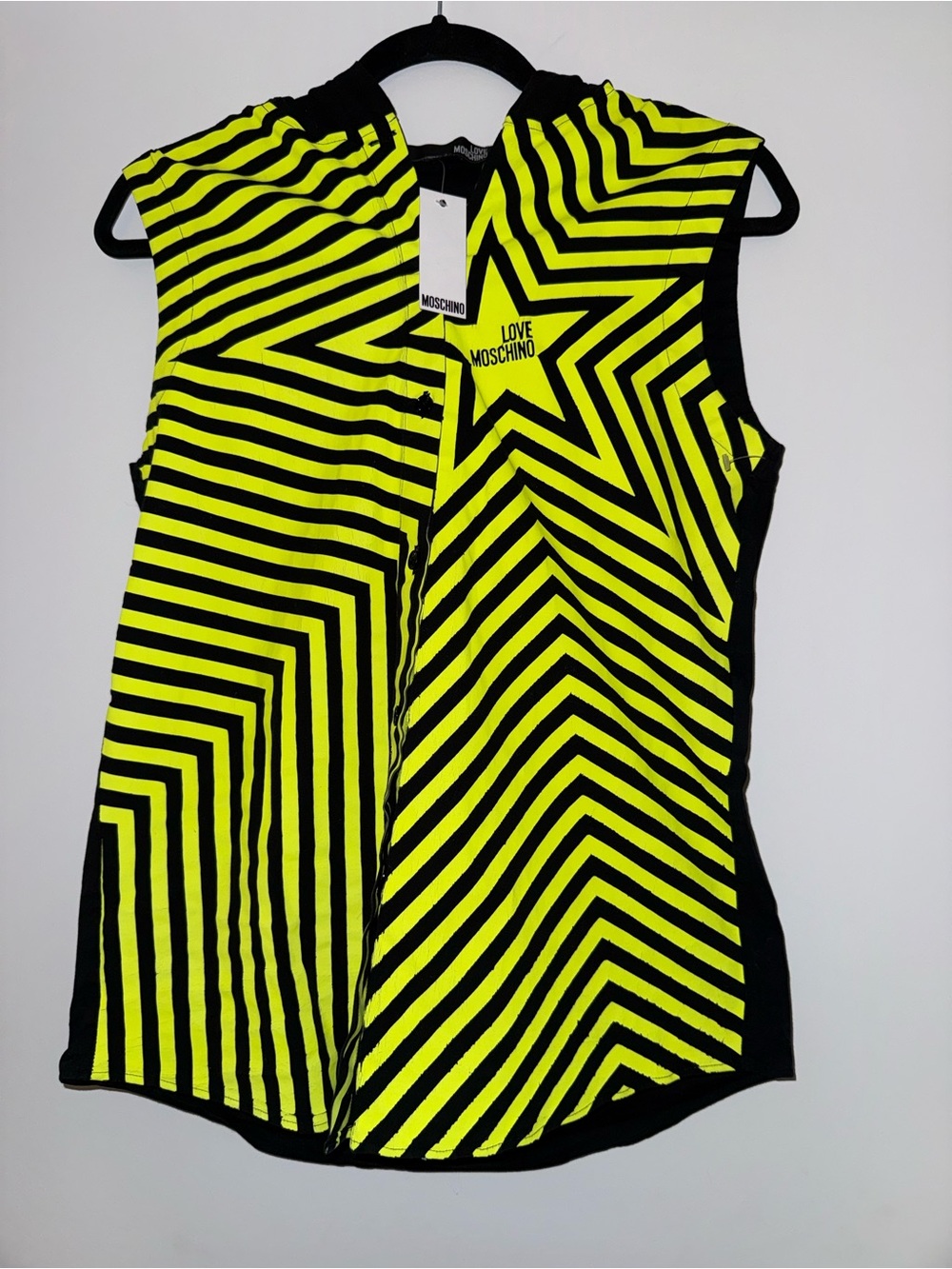 Moschino Neon Yellow & Black Graphic Button Up Tank